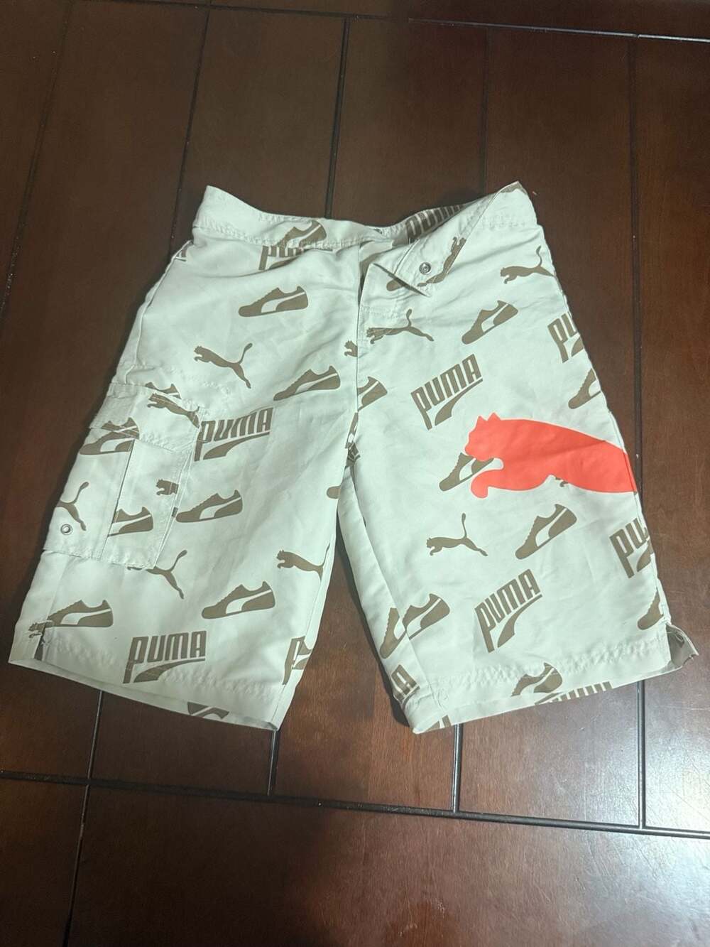 Puma Boys' All-Over Print Logo and Sneaker Graphic Board Shorts